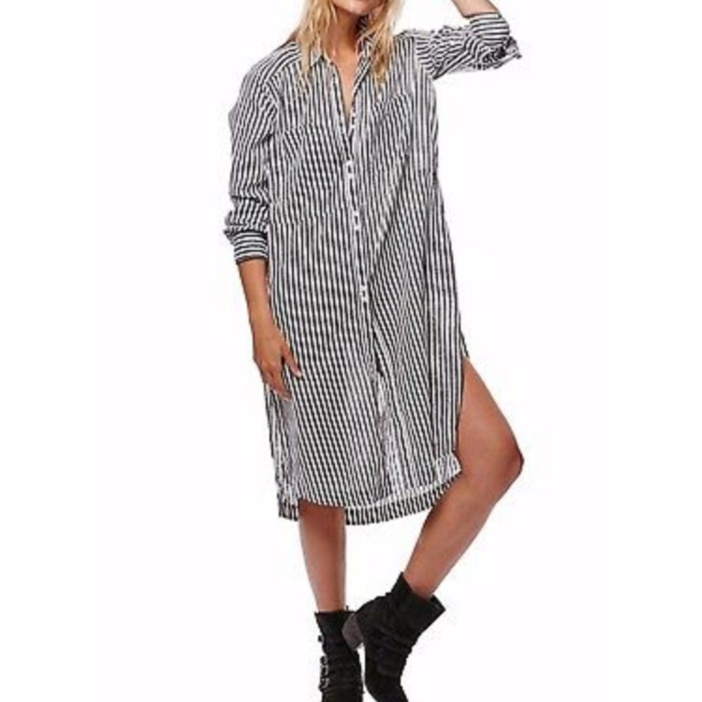 Free People linen blend striped shirt dress